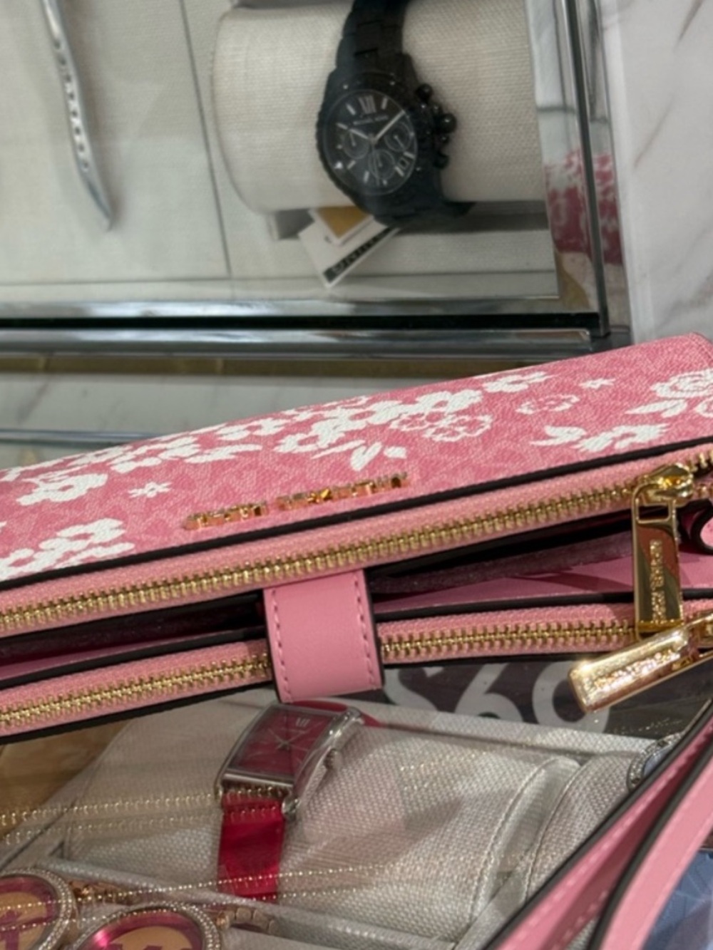 MICHAEL KORS Double Zip Printed Signature Logo Wristlet Wallet Carnation - Picture 8 of 12